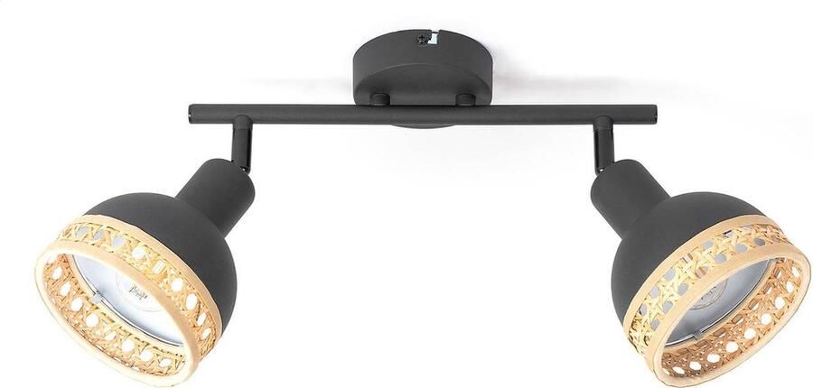 Lindby buitenspot 2lichts ijzer rotan H: 21.5 cm E14 zwart rotan natuur