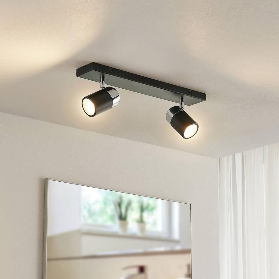 Lindby buitenspot 2lichts ijzer zink glas H: 14 cm GU10 zwart