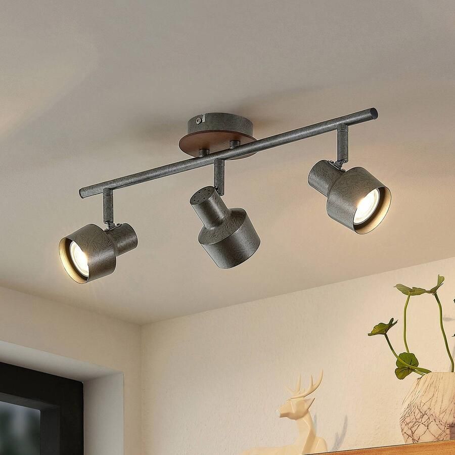 Lindby buitenspot 3lichts staal houtvezel H: 16 cm GU10 grijs hout