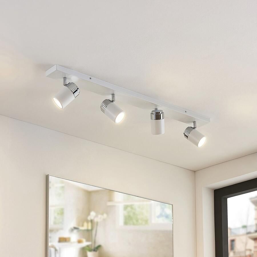 Lindby buitenspot 4lichts metaal glas H: 10.5 cm GU10 wit chroom mat