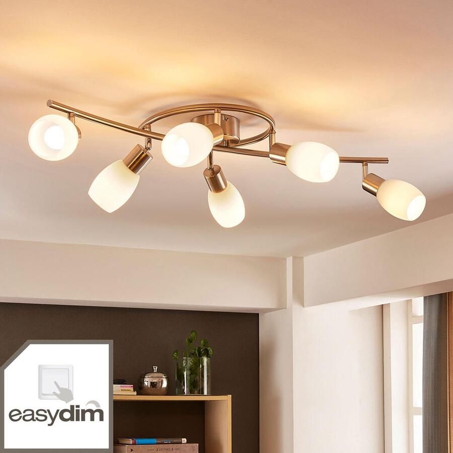 Lindby buitenspot 6lichts glas metaal H: 21.5 cm E14 wit gesatineerd nikkel