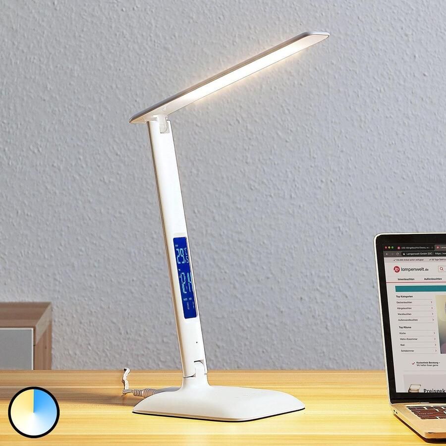 Lindby LED bureaulamp- met dimmer 1licht kunststof metaal H: 34 cm wit Inclusief lichtbron