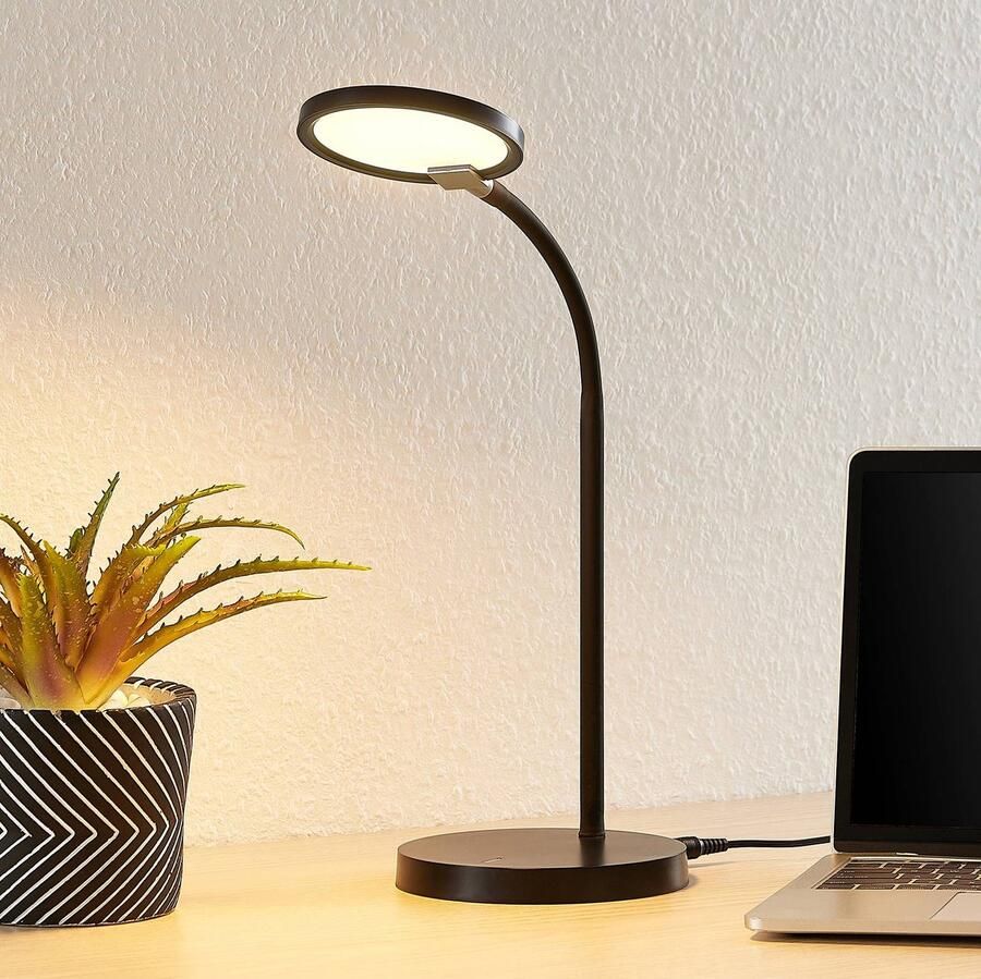 Lindby LED bureaulamp- met touchdimmer 1licht kunststof ijzer siliconen H: 35 cm zwart Inclusief lichtbron