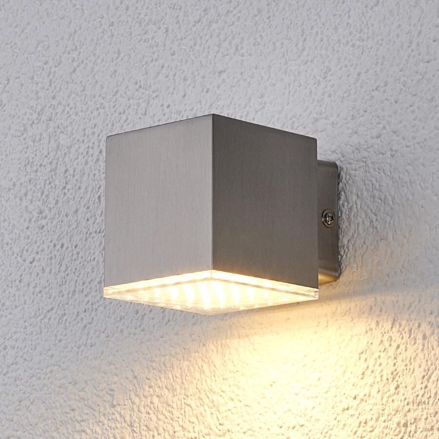 Lindby LED wandlamp buiten 1licht roestvrij staal H: 9 cm roestvrij staal Inclusief lichtbron