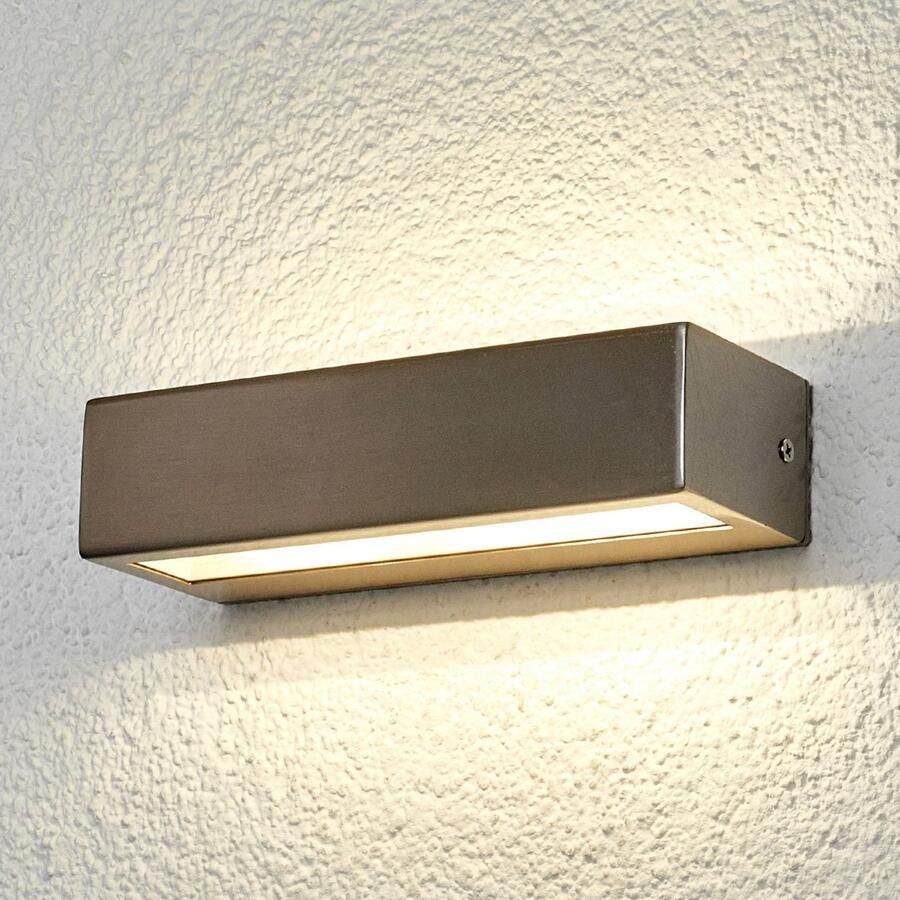 Lindby LED wandlamp buiten 1licht roestvrij staal polycarbonaat H: 5 cm roestvrij staal helder Inclusief lichtbron