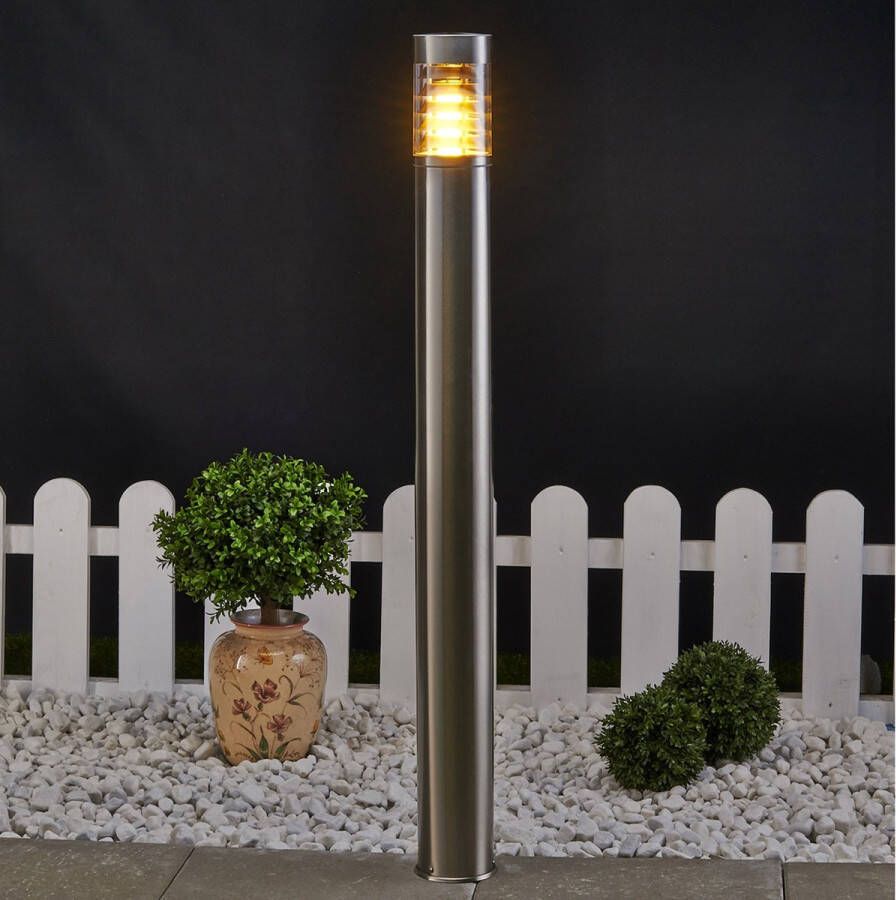 Lindby Padverlichting zuillampen 1licht roestvrij staal polycarbonaat H: 100 cm E27 roestvrij staal transparant