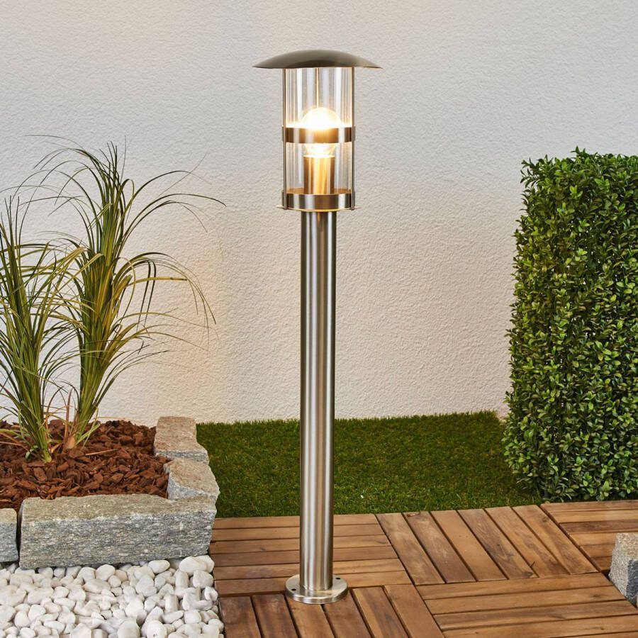 Lindby Padverlichting zuillampen 1licht roestvrij staal polycarbonaat H: 80 cm E27 roestvrij staal transparant