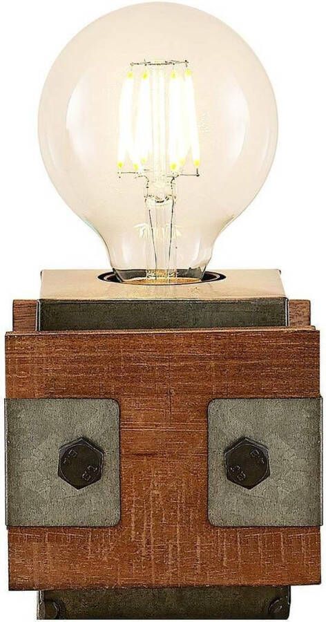 Lindby tafellamp 1licht MDF metaal H: 10 cm E27 hout zwart