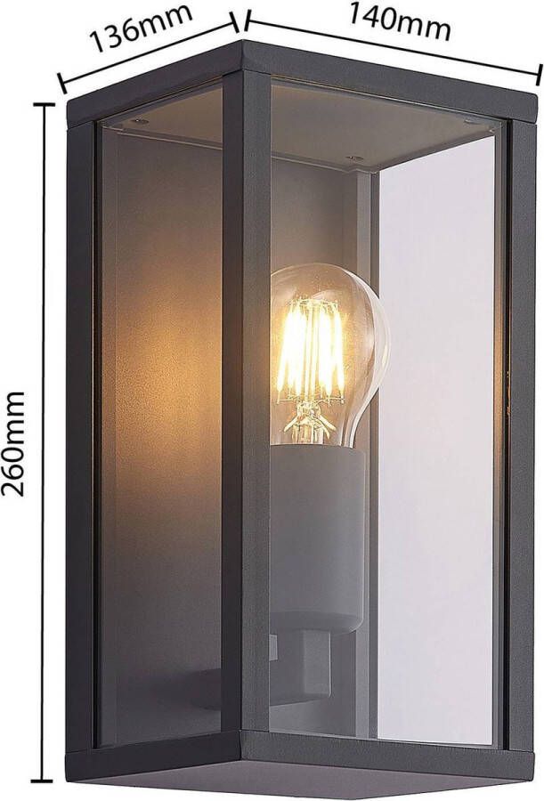 Lindby Wandlamp buiten 1licht aluminium glas H: 26 cm E27 donkergrijs