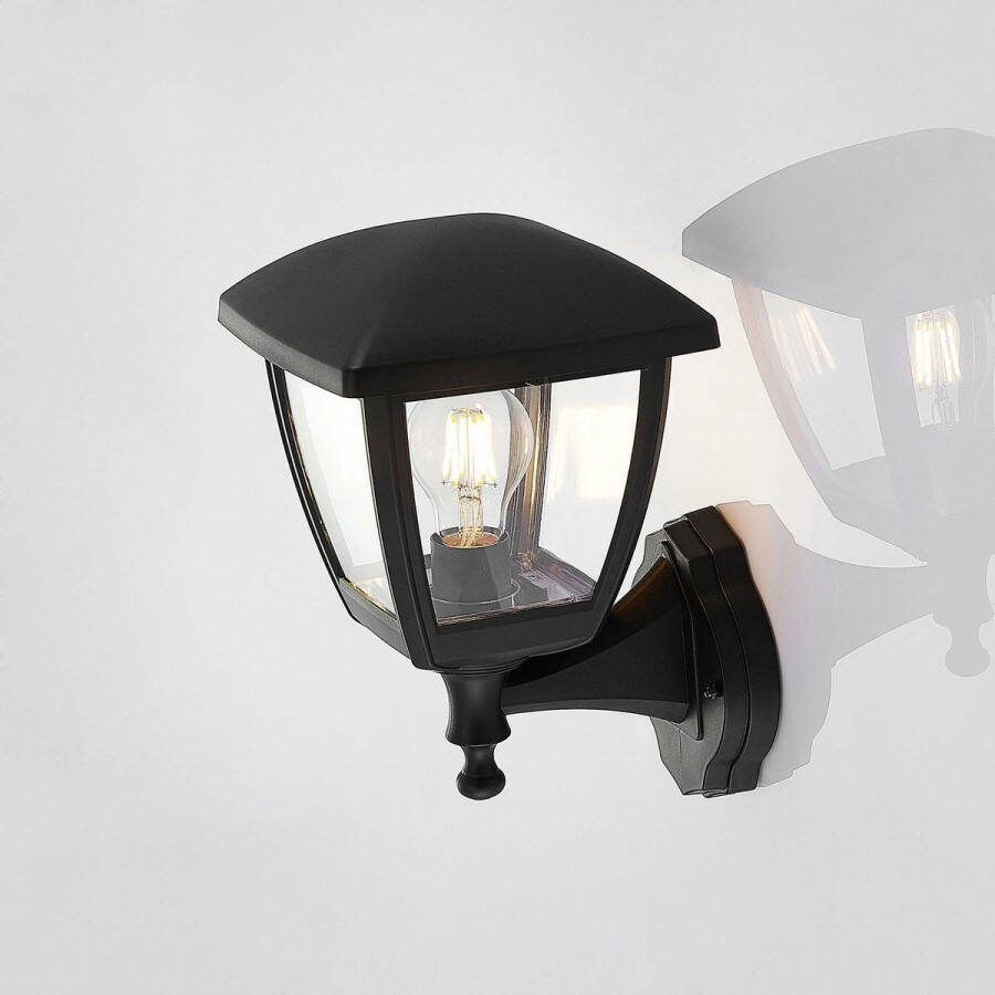 Lindby Wandlamp buiten 1licht polycarbonaat H: 31.1 cm E27 zwart (RAL 9005) helder