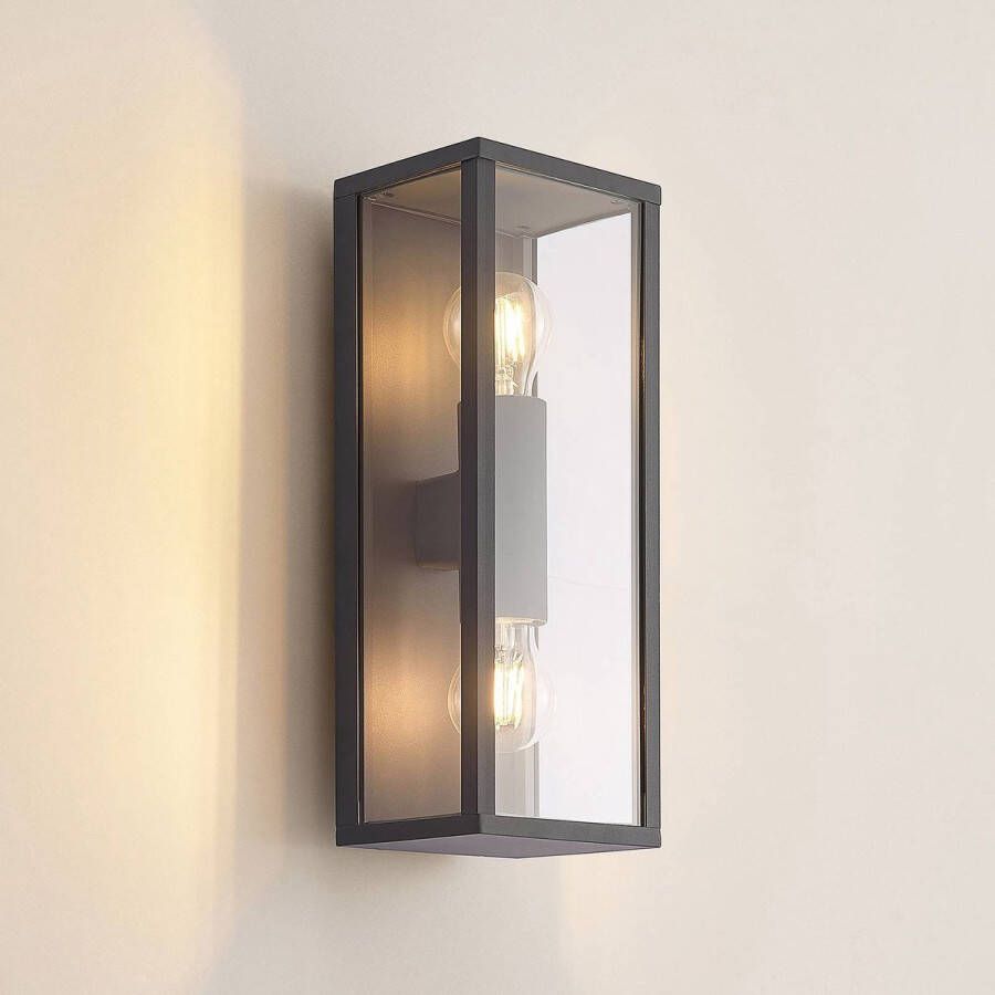 Lindby Wandlamp buiten 2 lichts aluminium glas H: 38 cm E27 donkergrijs