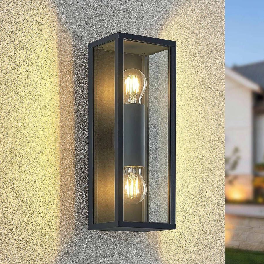 Lindby Wandlamp buiten 2 lichts aluminium glas H: 38 cm E27 donkergrijs