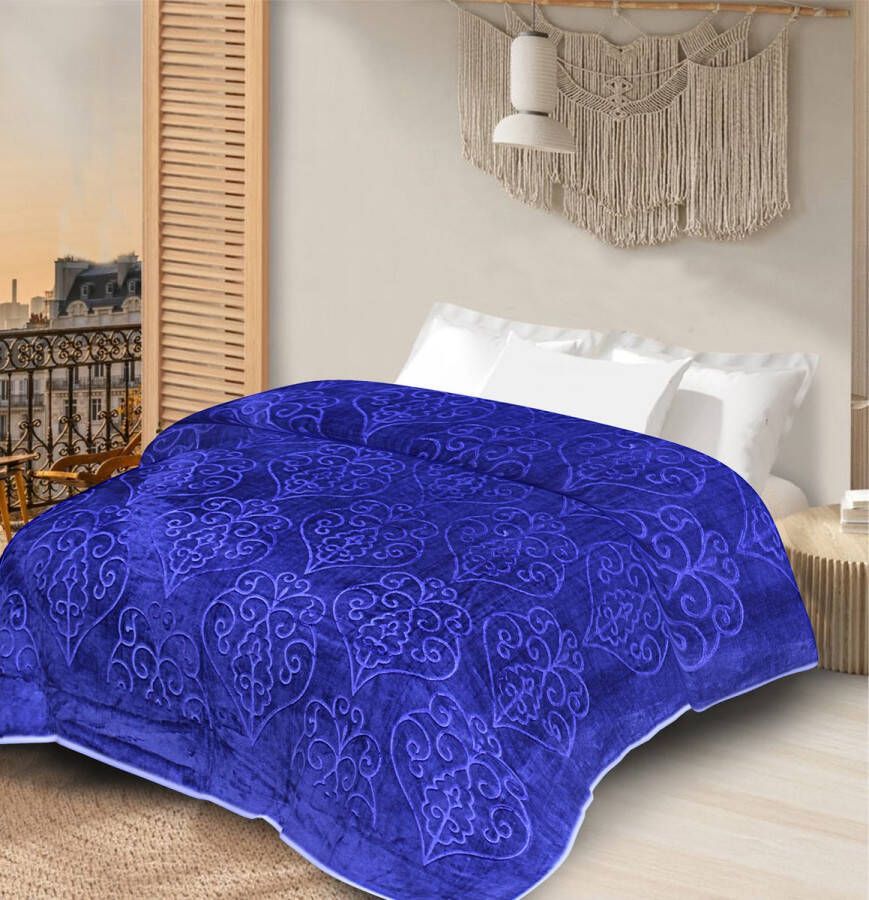 Lindian-style Plaid blauw deken 210x230 warm Winterdeken velvet Reliëf koningsblauw