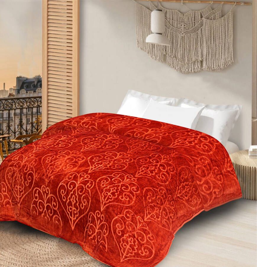 Lindian-style 2 persoons Sprei Plaid rood woondeken 230x210 deken oranje rood velvet Reliëf