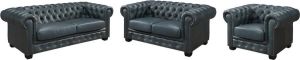 LINEA SOFA Chesterfield zitbank 3 + 2 + 1 plaatsen BRENTON 100% buffelleer Spaans groen L 201 cm x H 73 cm x D 96 cm