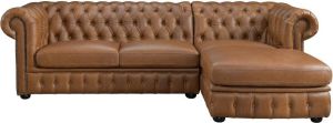 LINEA SOFA Hoekbank chesterfield BRENTON 100% buffelleer Hoek rechts Vintage caramel L 274 cm x H 82 cm x D 166 cm