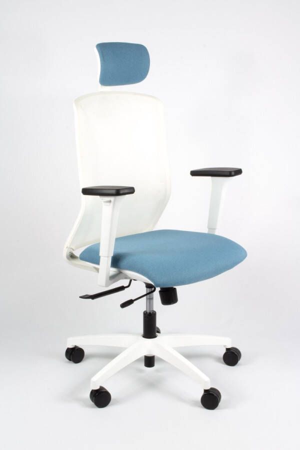 Linea Tekna White 01 PT Bureaustoel Ergonomisch EN1335 Met hoofdsteun Multi verstelbaar- Wit Blauw
