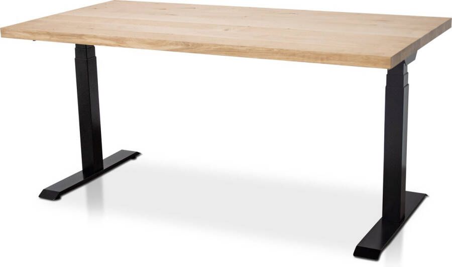 Multi Ratio Zit-sta bureau met massief eiken blad 120 x 80 cm MRC PRO NEN-EN 527 elektrisch verstelbaar frame zwart 130 cm hoog 150KG draagvermogen