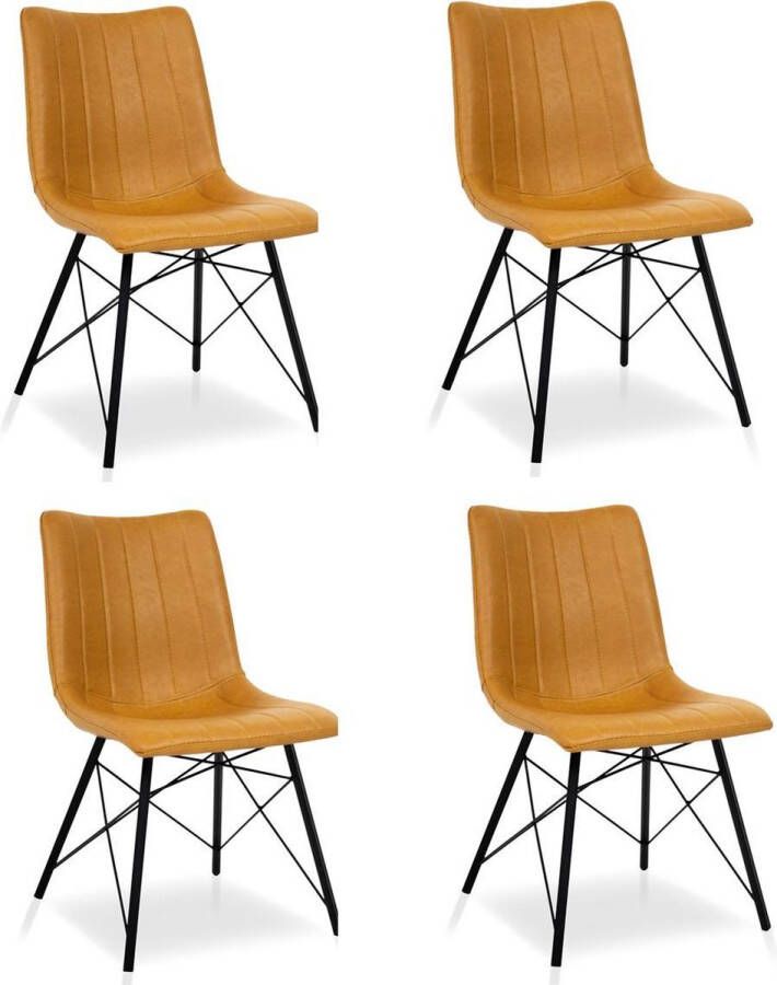 Lineaflex Seating Vergaderstoel Kantinestoel Dean Set van 4 Cognac PU Kunstleer