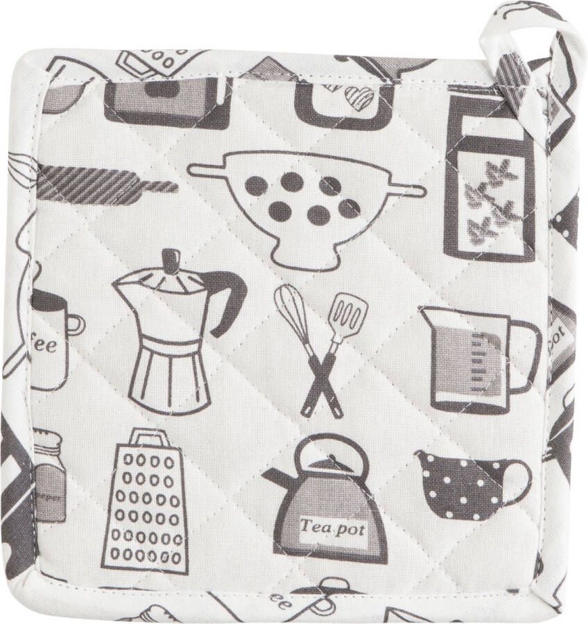 Linen & More Kitchen Tools Pannenlap Onderzetter wit zwart 20x20cm