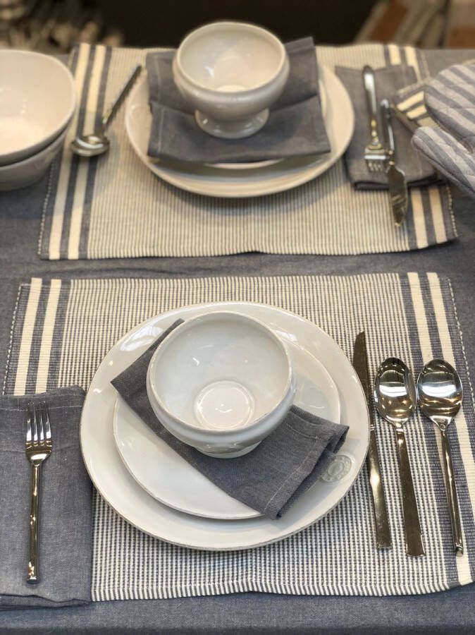 Linen & More Placemats en servetten 'Jazz' (Set van 4 Donkergrijs)