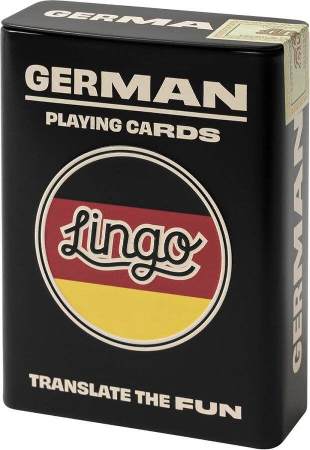 Lingo Duits speelkaarten in blikken doos playingcards speelkaarten taal leren spel set leuk visueel flashcard deck om jong en oud- leer Duits de woordenschat en uitspraak vaardigheden te verhogen 52 essentiële vertalingen reizen spel
