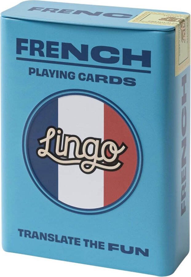 Lingo Frans speelkaarten in blikken doos speelkaarten Taal leren spel set Leuk Visueel Flashcard Deck om de woordenschat en uitspraak vaardigheden te verhogen 52 essentiële vertalingen Talen leren reizen spel 6.71x1.8x8.99cm 181g