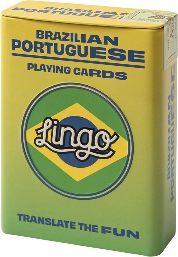 Lingo Braziliaans speelkaarten in blikken doos speelkaarten taal leren spel set leuk visueel flashcard deck om jong en oud- leer Duits de woordenschat en uitspraak vaardigheden te verhogen 52 essentiële vertalingen reizen spel