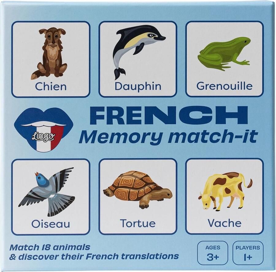 Lingo Franse Memory Match-It Matching Memory Kaartspel Educatieve flashcards voor de Franse taal Leuke woordenschatbouwer 17x17x2cm 95gr