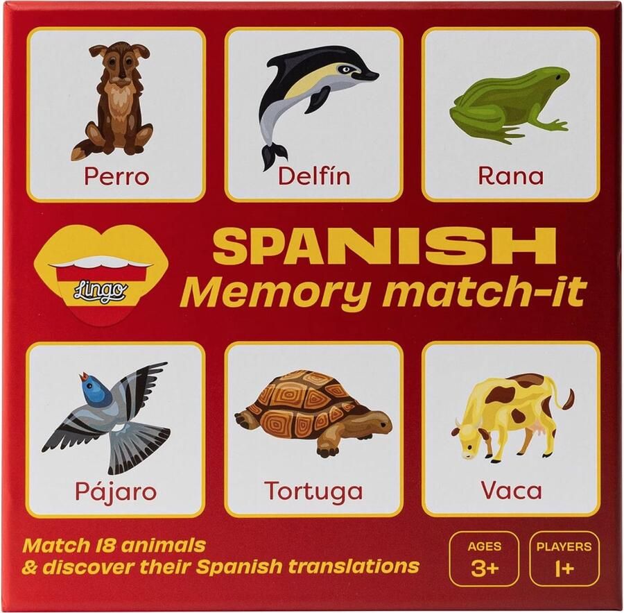 Lingo Spaanse Memory Match-It Matching Memory Kaartspel Educatieve flashcards voor de Spaanse taal Leuke woordenschatbouwer 17x17x2cm 95gr