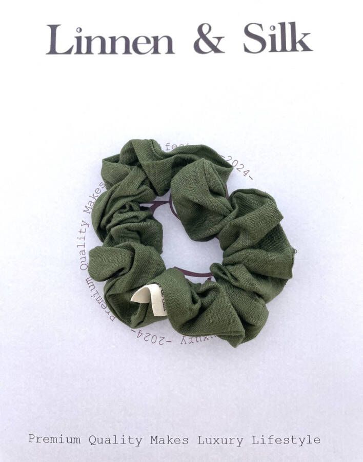 Linnen & Silk 100% Hoogwaardig Vegan Linnen Casual Scrunchie 3.5CM M Forest Green Groen