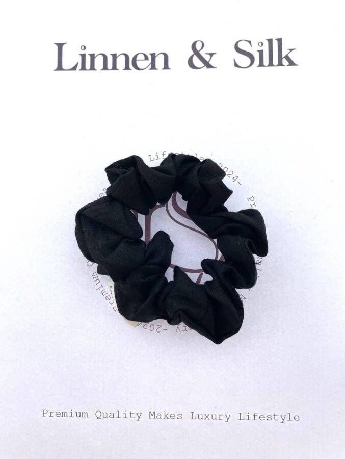 Linnen & Silk 100% Hoogwaardig Vegan Linnen Casual Scrunchie 3.5CM M Phantom Black Zwart
