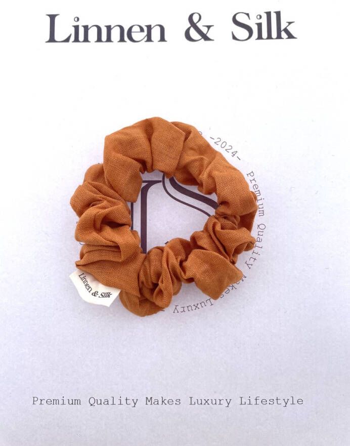 Linnen & Silk 100% Hoogwaardig Vegan Linnen Casual Scrunchie 3.5CM M Spicy Pumpkin Oranje