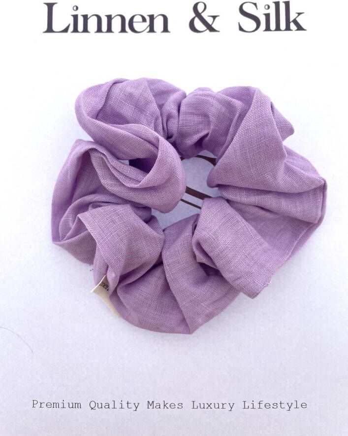 Linnen & Silk 100% Hoogwaardig Vegan Linnen Chique Scrunchie 6CM L Macaron Purple Paars