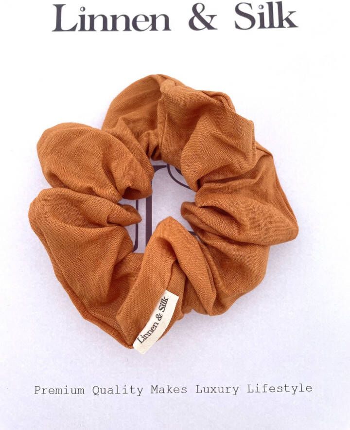 Linnen & Silk 100% Hoogwaardig Vegan Linnen Chique Scrunchie 6CM L Spicy Pumpkin Oranje