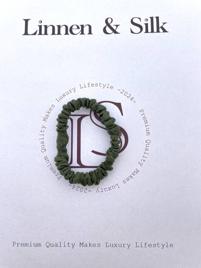 Linnen & Silk 100% Hoogwaardig Vegan Linnen Petit Scrunchie 1CM S Forest Green Groen