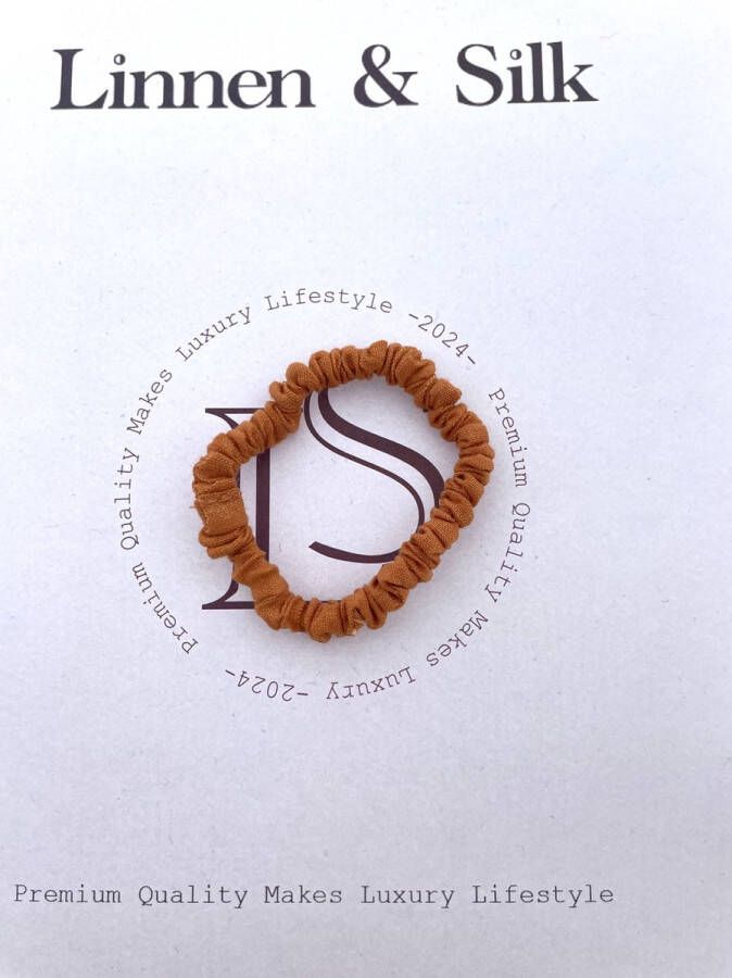 Linnen & Silk 100% Hoogwaardig Vegan Linnen Petit Scrunchie 1CM S Spicy Pumpkin Oranje
