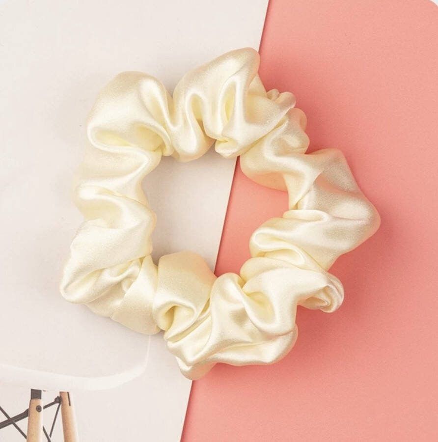 Linnen & Silk Zijden Scrunchie OEKO-TEX Standard 100 19 Momme 100% 6A Pure Silk Casual Scrunchie 3.5CM M Satin Cream