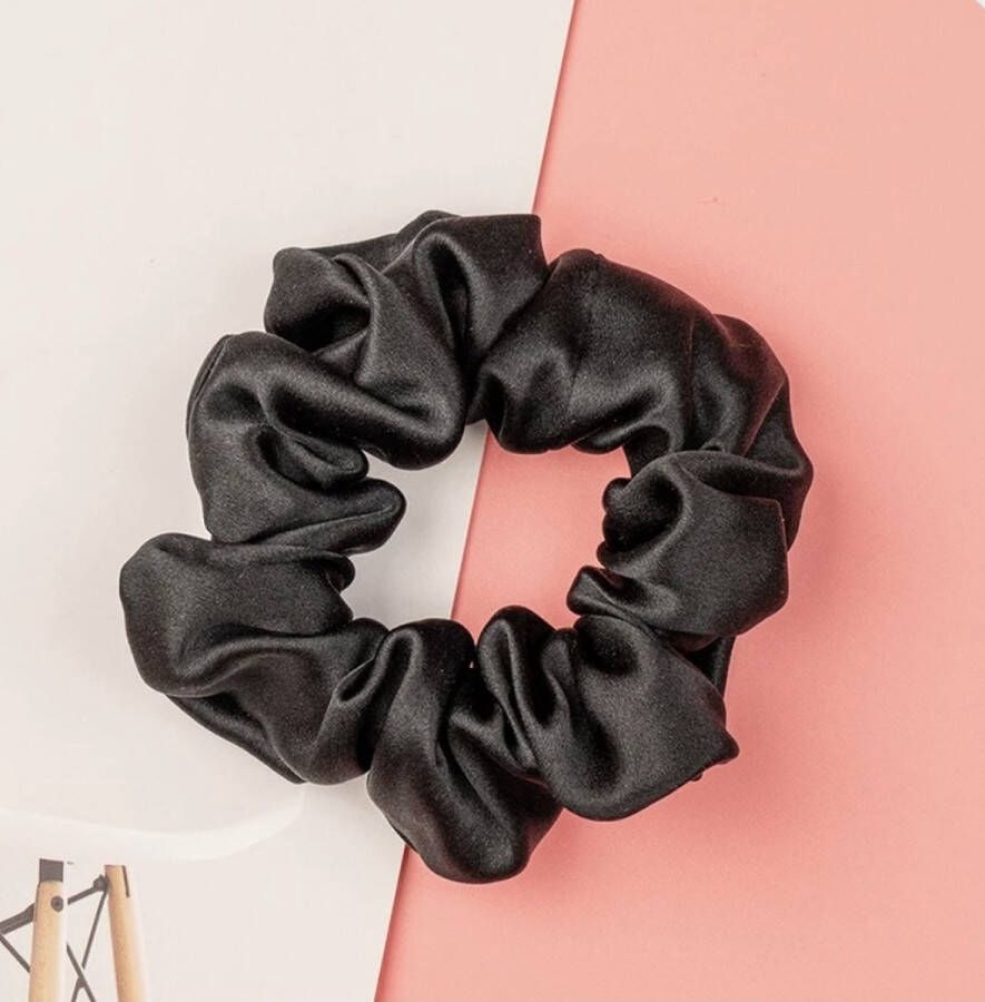 Linnen & Silk Zijden Scrunchie OEKO-TEX Standard 100 19 Momme 100% 6A Pure Silk Casual Scrunchie 3.5CM M Satin Zwart
