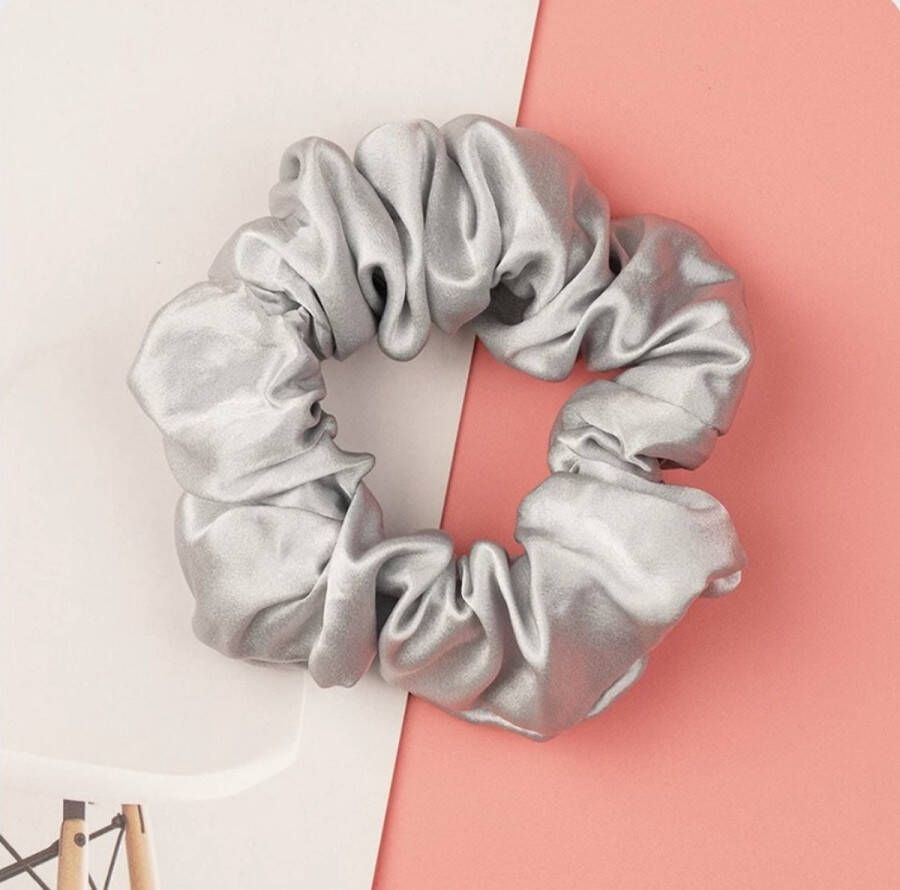 Linnen & Silk Zijden Scrunchie OEKO-TEX Standard 100 19 Momme 100% 6A Pure Silk Casual Scrunchie 3.5CM M Satin Zilver