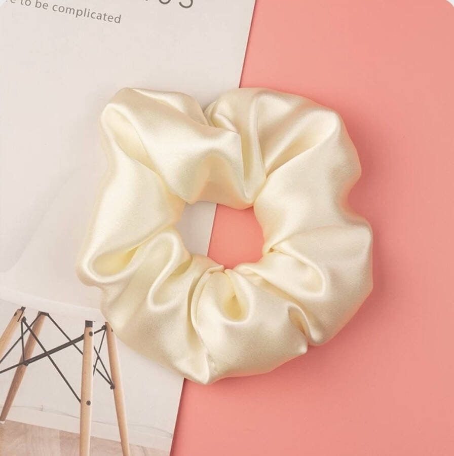 Linnen & Silk Zijden Scrunchie OEKO-TEX Standard 100 19 Momme 100% 6A Pure Silk Chique Scrunchie 6CM L Satin Cream