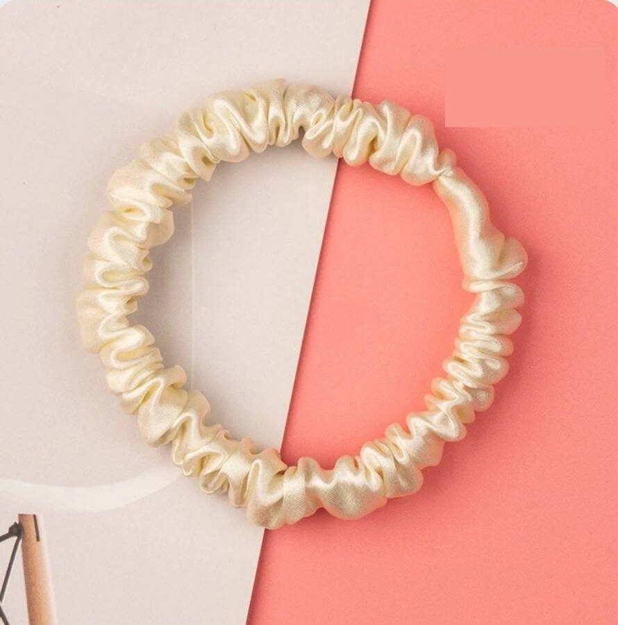 Linnen & Silk Zijden Scrunchie OEKO-TEX Standard 100 19 Momme 100% 6A Pure Silk Petit Scrunchie 1CM S Satin Cream