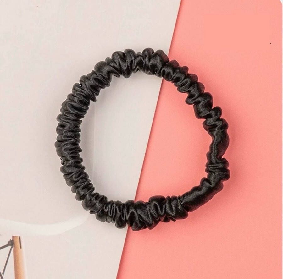 Linnen & Silk Zijden Scrunchie OEKO-TEX Standard 100 19 Momme 100% 6A Pure Silk Petit Scrunchie 1CM S Satin Zwart