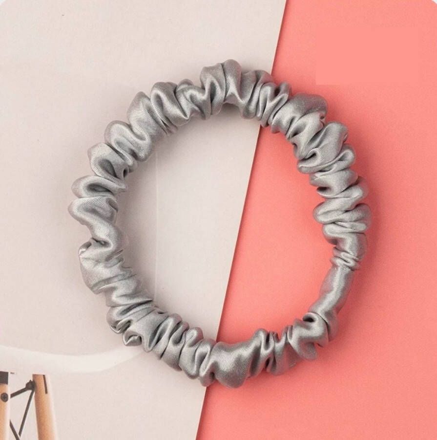 Linnen & Silk Zijden Scrunchie OEKO-TEX Standard 100 19 Momme 100% 6A Pure Silk Petit Scrunchie 1CM S Satin Zilver