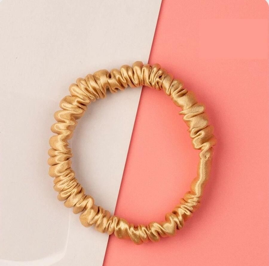 Linnen & Silk Zijden Scrunchie OEKO-TEX Standard 100 19 Momme 100% 6A Pure Silk Petit Scrunchie 1CM S Satin Champagne