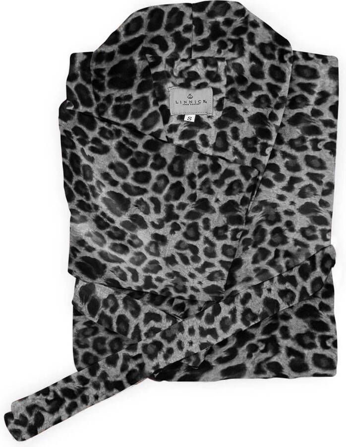 LINNICK Flanel Fleece Badjas Leopard black white XL Badjas Dames Badjas Heren