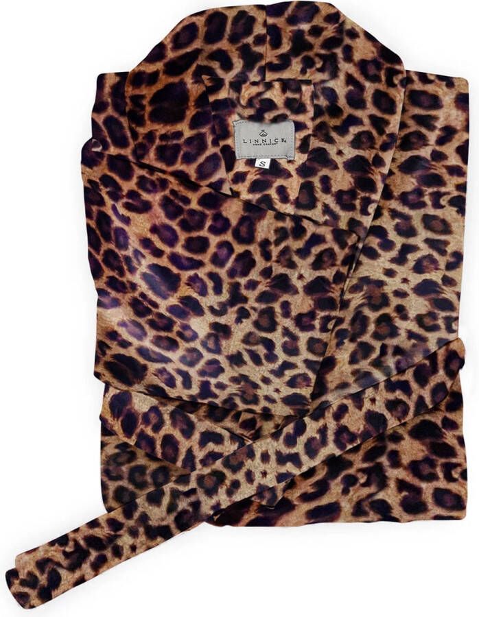 LINNICK Flanel Fleece Badjas Leopard brown XL Badjas Dames Badjas Heren
