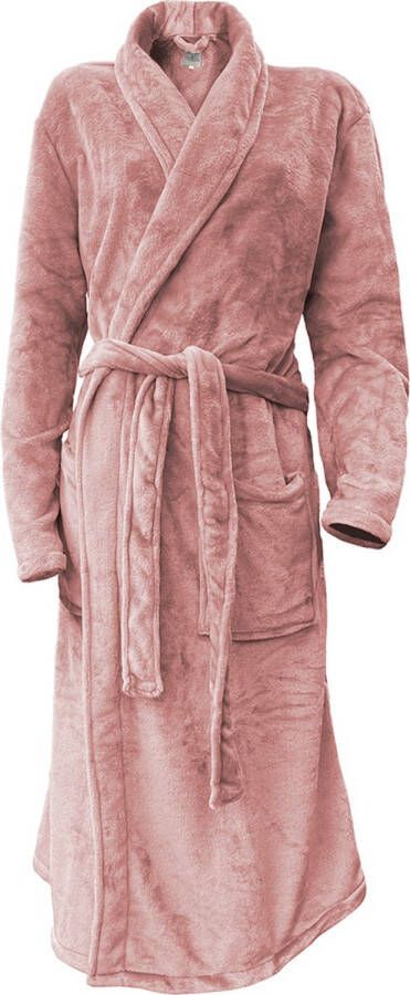 LINNICK Flanel Fleece Uni Badjas Rose XL Badjas Dames Badjas Heren