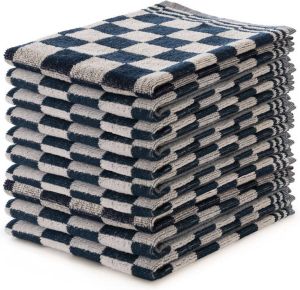 LINNICK Keukendoeken Set Blok Blauw – 50x50 – Set van 10 – Geblokt – Blokdoeken – 100% katoen – Keukendoek – handdoeken