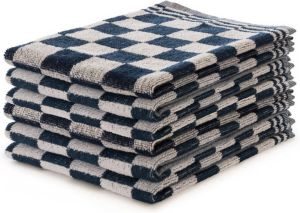 LINNICK Keukendoeken Set Blok Blauw – 50x50 – Set van 6 – Geblokt – Blokdoeken – 100% katoen – Keukendoek – handdoeken